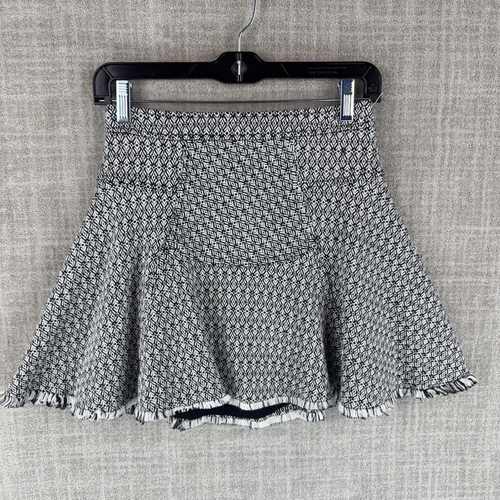 Free People Skirt Womens 0 Black Skater Short Fringe Lined Pockets Zip Knit